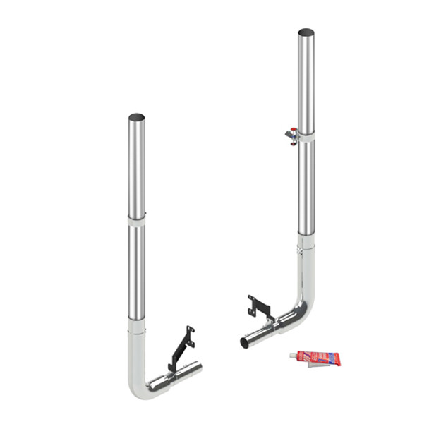 Lincoln Chrome 8 X 96 Inch Exhaust Kit With Flat Top Stacks W/ Long Drop Elbows For Peterbilt 589 W/ Cab Mount Exhaust Lincoln Chrome 8 X 96 Inch Exhaust Kit With Flat Top Stacks W/ Long Drop Elbows For Peterbilt 589 W/ Cab Mount Exhaust