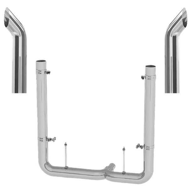 Peterbilt 389 Glider 2008-2023 7 X 52 Inch Quiet Spool & DR Pickett Elbow Exhaust Kit W/ 44 Inch Curve Stacks