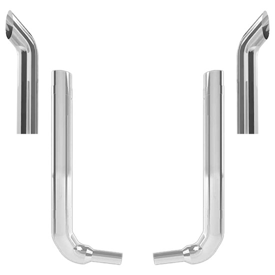 Kenworth W900L 8-5 X 52 Inch Quiet Spool & 40 Inch Box Step Elbow Exhaust Kit W/ 36 Inch Curve Stacks