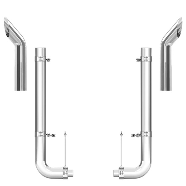 Peterbilt 379 1987-2003 5 X 52 Inch Quiet Spool & Pickett Style Elbow Exhaust Kit W/ 36 Inch Bull Hauler Stacks