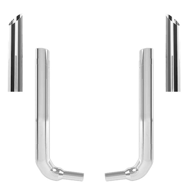 Kenworth W900L 6-5 X 52 Inch Quiet Spool & 40 Inch Box Step Elbow Exhaust Kit W/ 48 Inch Miter Stacks