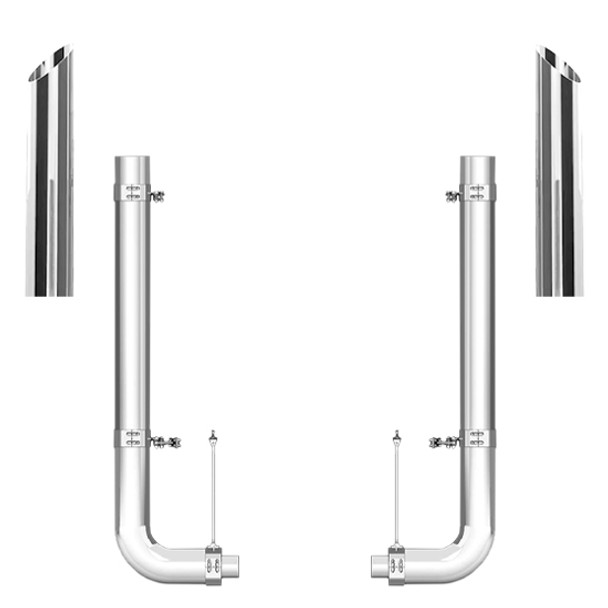 Peterbilt 379 2003-2006 5 X 55 Inch Quiet Spool & Pickett Style Elbow Exhaust Kit W/ 44 Inch Miter Stacks Peterbilt 379 2003-2006 5 X 55 Inch Quiet Spool & Pickett Style Elbow Exhaust Kit W/ 44 Inch Miter Stacks