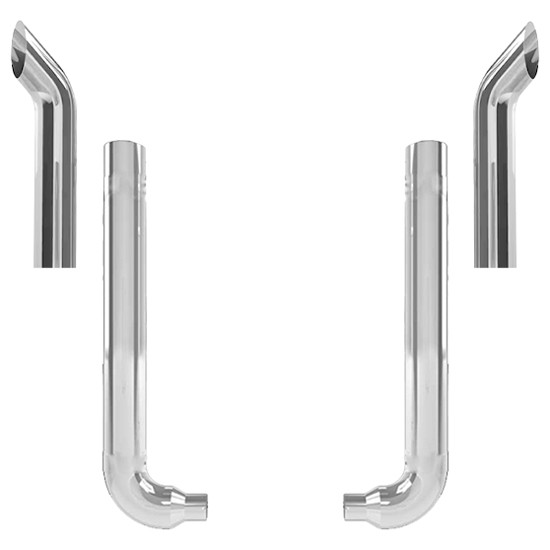 Freightliner Classic, FLD112, FLD120 8-5 X 52 Inch Quiet Spool & Short 90 Degree Elbow Exhaust Kit W/ 54 Inch Curve Stacks