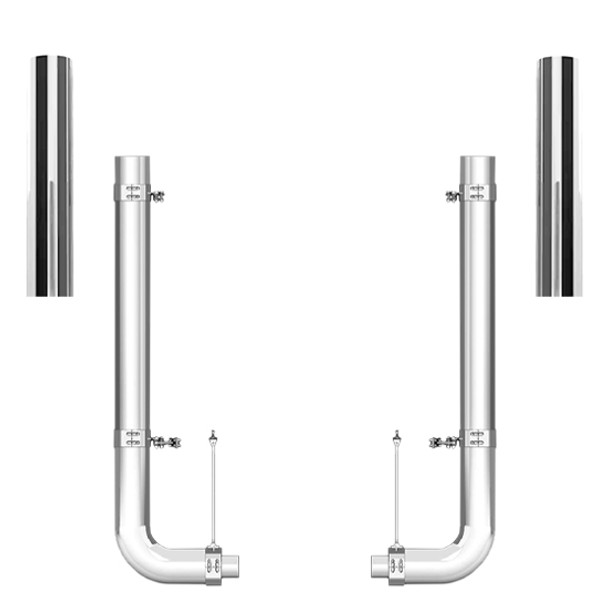 Peterbilt 379 1987-2003 7-5 X 52 Inch Spool & Pickett Style Elbow Exhaust Kit W/ 60 Inch Flat Top Stacks