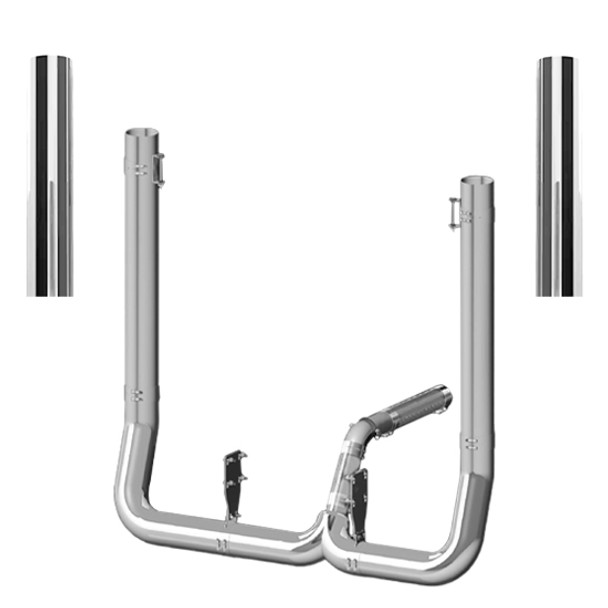 Kenworth W900L 1982-2024 7 X 55 Inch Quiet Spool & DR Elbows Exhaust Kit With 36 Inch Flat Top Stacks