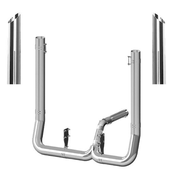 Kenworth W900L 1982-2024 7 X 55 Inch Spool & DR Elbows Exhaust Kit With 48 Inch Miter Stacks