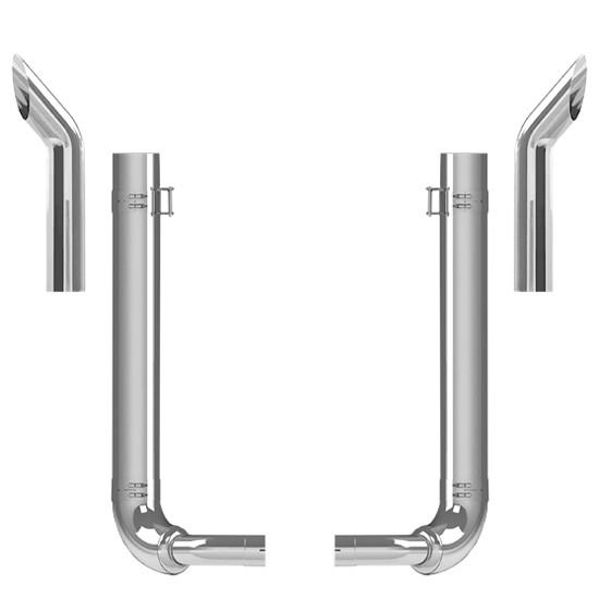 Kenworth T800 1986-2007 6-5 X 48 Inch Quiet Spool & Over Frame Elbow Exhaust Kit With 54 Inch Bull Hauler Stacks