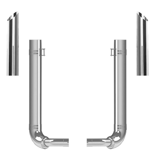 Kenworth T800 1986-2007 7-5 X 48 Inch Quiet Spool & Over Frame Elbow Exhaust Kit With 60 Inch Miter Stacks