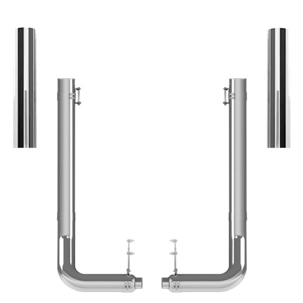 Kenworth W900L 1982-2024 8-5 X 55 Inch Quiet Spool & L Drop RP Exhaust Kit With 60 Inch Flat Top Stacks