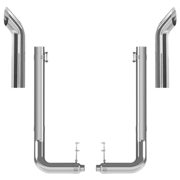 Kenworth W900L 1990-2024 6-5 X 55 Inch Quiet Spool & L Drop Elbow Exhaust Kit W/ 44 Inch Curve Stacks