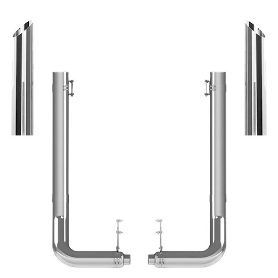Kenworth W900L 1990-2024 7-5 X 55 Inch Spool & L Drop Elbow Exhaust Kit W/ 44 Inch Miter Stacks