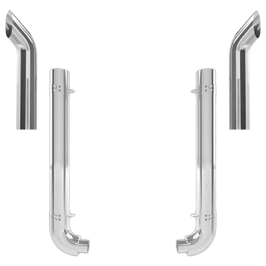 Western Star 4964 Constellation 5 X 52 Inch Quiet Spool & OEM Style Elbow Exhaust Kit W/ 48 Inch Curve Stacks