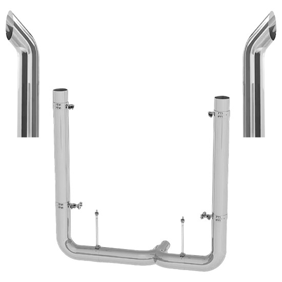 Peterbilt Day Cab 379, 389 Glider 6-5 Inch Quiet Spool & DR Pickett Elbow Exhaust Kit W/  68 Inch Curve Stacks