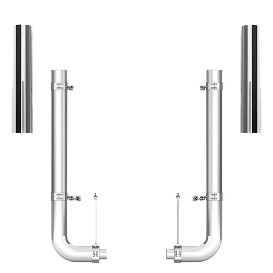 Peterbilt 379 2003-2006 5 X 55 Inch Quiet Spool & Pickett Style Elbow Exhaust Kit W/  68 Inch Flat Top Stacks