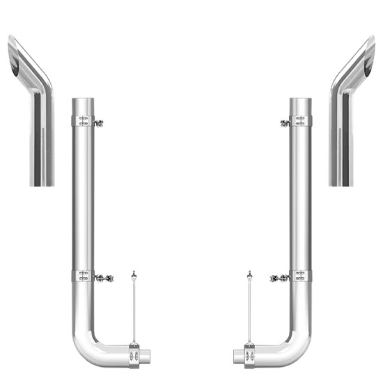 Peterbilt 379 2003-2006 7-5 X 55 Inch Quiet Spool & Pickett Style Elbow Exhaust Kit W/  68 Inch Bull Hauler Stacks