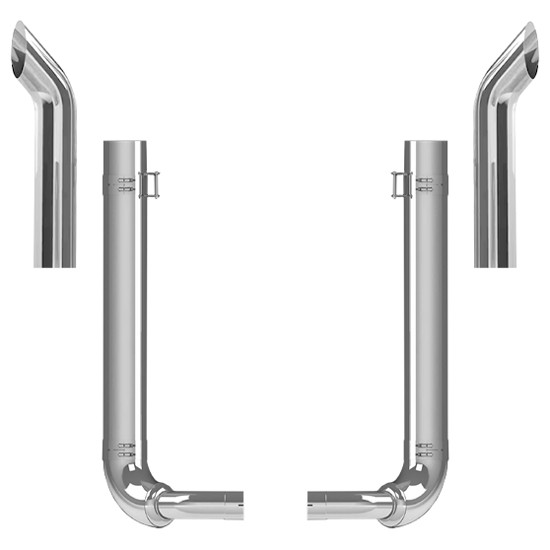 Kenworth Day Cab T800 1986-2024 7-5 Inch Spool & Over Frame Elbow Exhaust Kit W/  68 Inch Curve Stacks