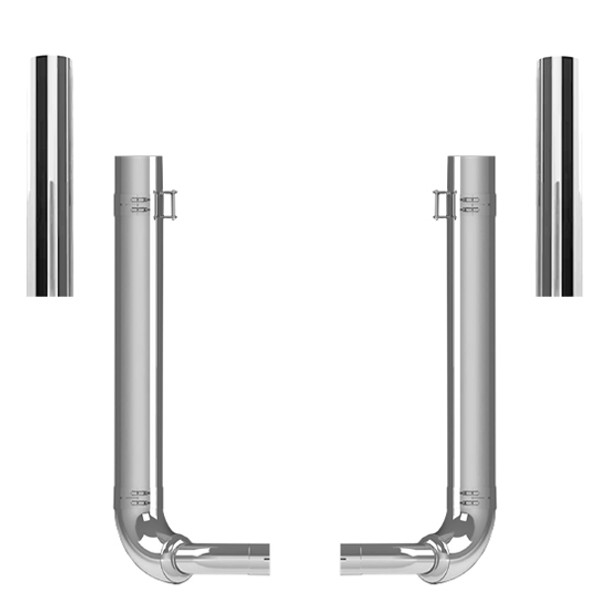 Kenworth T800 1986-2024 7-5 Inch Quiet Spool & Over Frame Elbow Exhaust Kit W/  68 Inch Flat Top Stacks