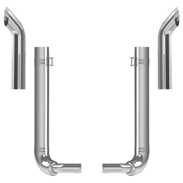 Kenworth Day Cab T800 1986-2024 8-5 Inch Quiet Spool & Over Frame Elbow Exhaust Kit W/  68 Inch Curve Stacks