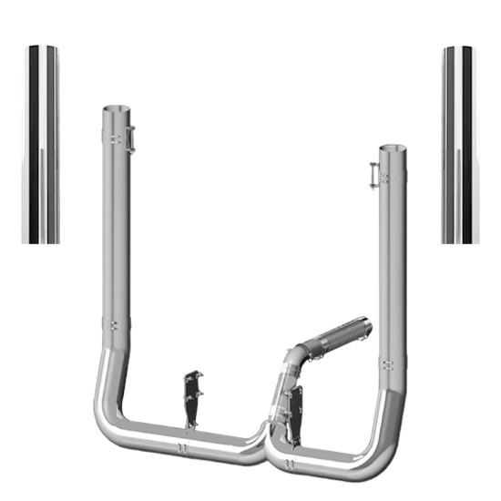 Kenworth W900L 1990-2024 8-5 X 55 Inch Spool & L Drop Exhaust Kit W/  68 Inch Flat Top Stacks
