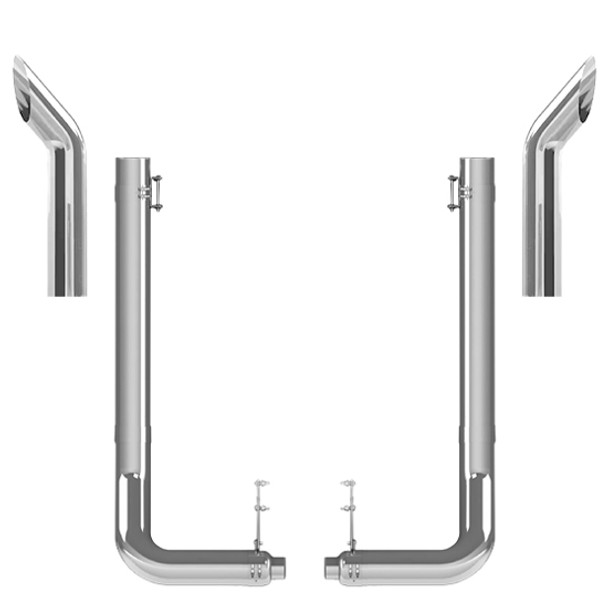 Kenworth W900L 1990-2024 7-5 X 55 Inch Quiet Spool & Reduced L Drop Exhaust Kit W/  68 Inch Bull Hauler Stacks