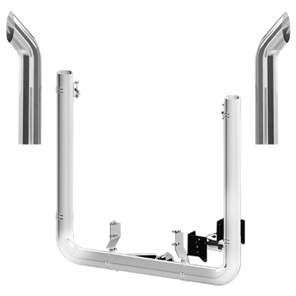 Peterbilt 389 2011- 2017 7 X 62 Inch Spool Rod, Picket & DPF Move Exhaust Kit W/ 44 Inch Curve Stacks