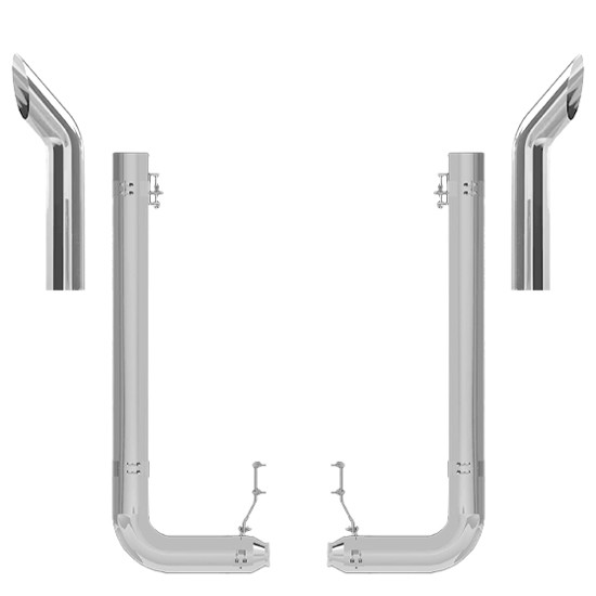 Peterbilt 389 Day Cab 2011- 2017 7 Inch Picket, Step Move & DR Elbow Exhaust Kit W/ 54 Inch Bull Hauler Stacks