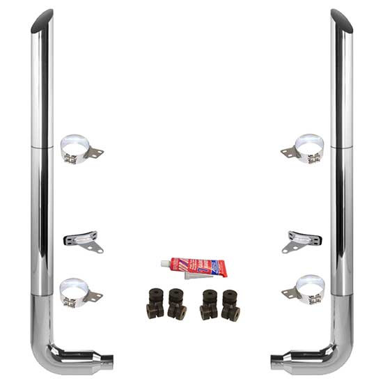 BESTfit 6-5 X 114 Inch Chrome Exhaust Kit W/ Miter Stacks & Long Drop Elbows For Peterbilt 378, 379, 389 Glider