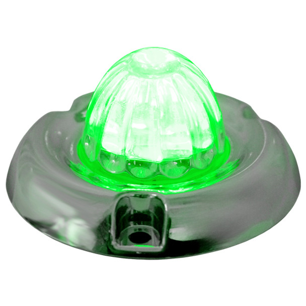 Legendary 1-1/2 Glass Watermelon Clear-Green 3 Wire Dual Function Chrome Inset Bezel LED Light - Each