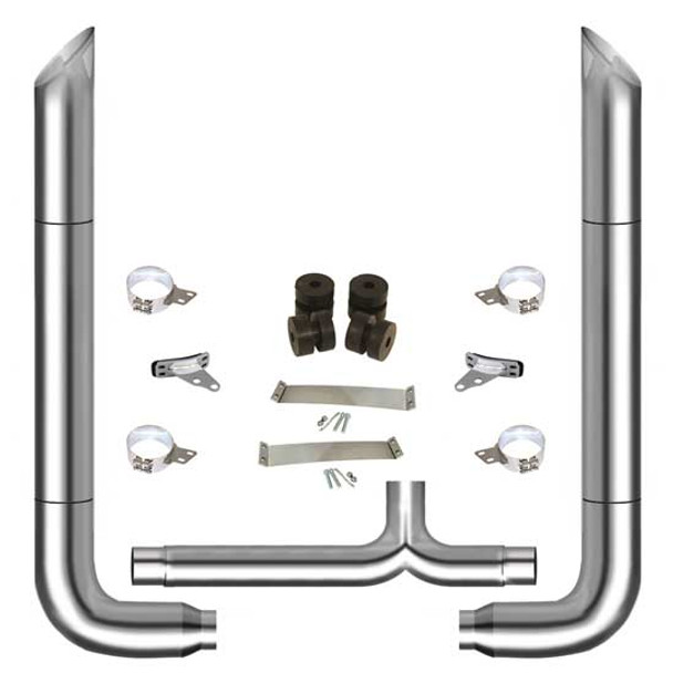TPHD 7-5 X 108 Inch Chrome Exhaust Kit W/ Miter Stacks, Long 90S & Tapered Y-Pipe