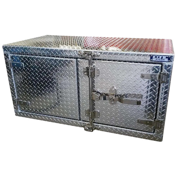 Aluminum Underbody Toolbox 18” x 18” x 60” with Dual Barn Doors and Cam Lock - Diamond Plated Finish