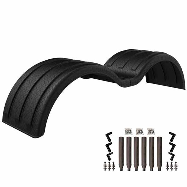 Black Diamond Plated Polyethylene Double Deuce Tandem Axle Full Fenders with Black Composite Mounting Brackets - 102 X 26 X 22 Inch