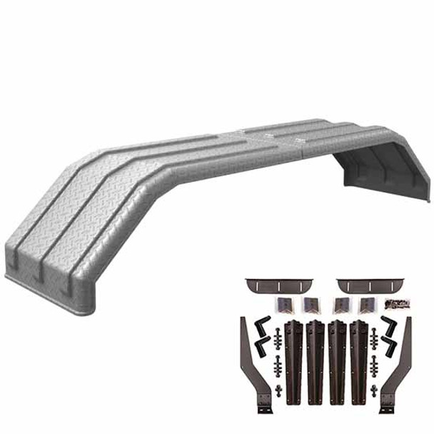 Silver Diamond Plated Finish Minimizer Square Back Bruiser Series Full Fender With Black Plastic Mounting Brackets - 104 X 26 X 18 Inch
