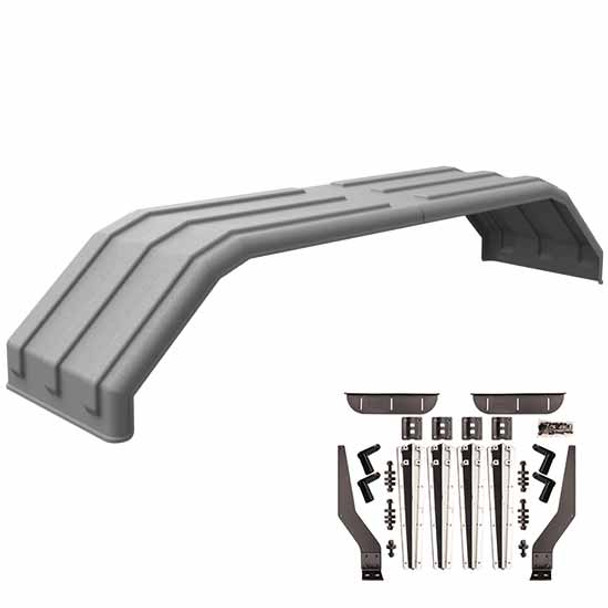 Galvanized Minimizer Square Back Bruiser Series Full Fender With Mirror-Silver Plastic Mounting Brackets - 104 X 26 X 18 Inch