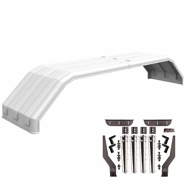 White Minimizer Square Back Bruiser Series Full Fender With Mirror-Silver Plastic Mounting Brackets - 108 X 26 X 18 Inch