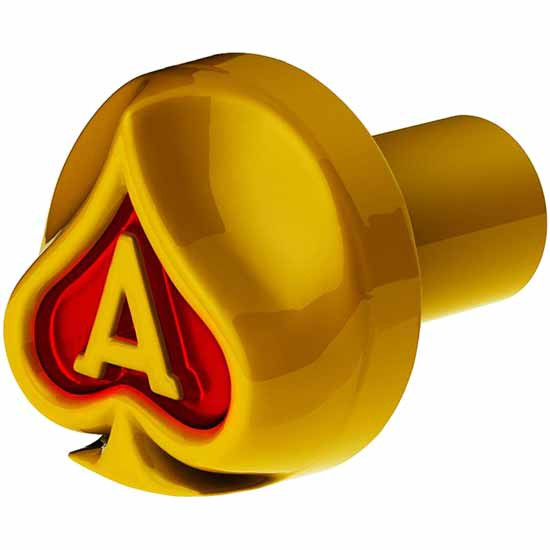 Electric Yellow Thread On Air Valve Knob W/ Ace Of Spades Design And Glossy Red Inlay