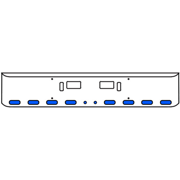Western Star 18 Inch Chrome Texas Rolled End Bumper Kit W/ Step & Tow Holes And 8 Oval-2 Round 2 Inch Amber-Blue Dual Revolution Lights For 4700SF 2013 - Current