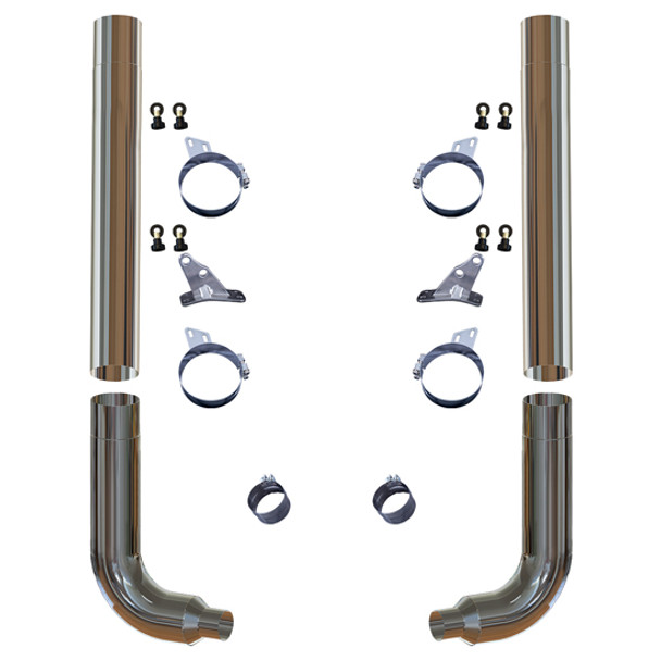 BESTfit Chrome Retro Long Drop Stack Base Kit With 7-5 Inch 90-Deg Elbows - 52 Inch Spools For Peterbilt 379 1994-2002