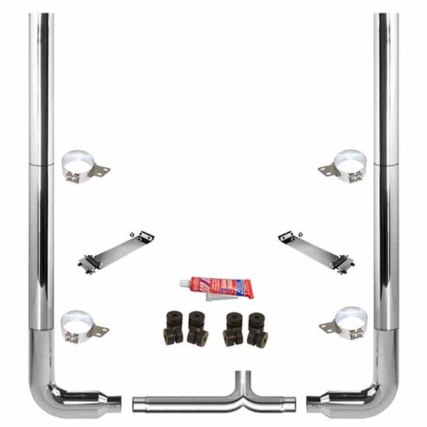 BESTfit 6-5 X 102 Inch Chrome Exhaust Kit W/  Flat Top Top Stack  Long 90S & Chrome Tapered Y-Pipe 6 Inch Taper Lock Chrome Tee Peterbilt 378, 379, 389 Glider (1987-2003) 52 Inch Standard Spool Only Non-Unibilt