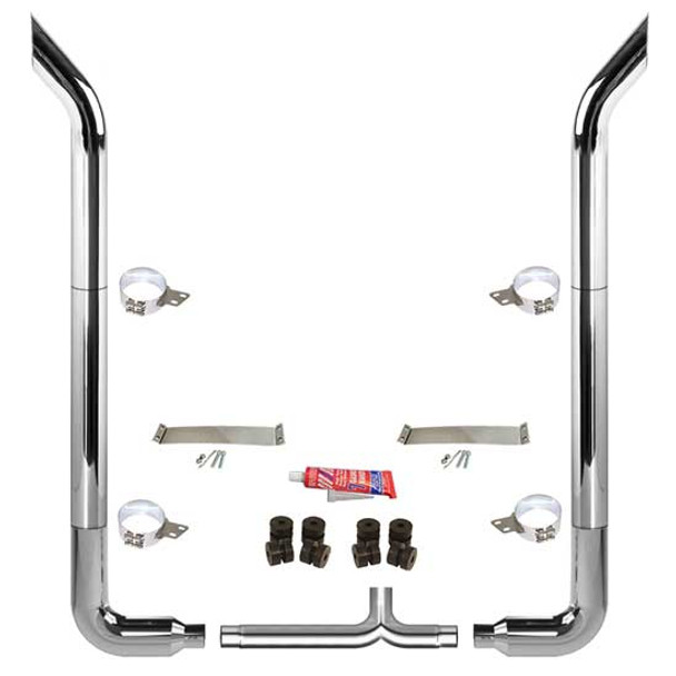 BESTfit 6-5 X 102 Inch Chrome Exhaust Kit W/  Bull Hauler Turn Top Stack  Long 90S & Chrome Tapered Y-Pipe 5 Inch Taper Lock Chrome Tee Peterbilt 378, 379, 389 Glider (2005-Newer) 55 Inch Standard Spool Only Non-Unibilt
