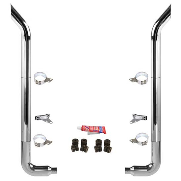 BESTfit 6-5 X 102 Inch Chrome Exhaust Kit W/  Bull Hauler Turn Top Stack  Long Drop Elbows No Tee Peterbilt 378, 379, 389 Glider (1987-2003) 52 Inch Standard Spool Only Unibilt