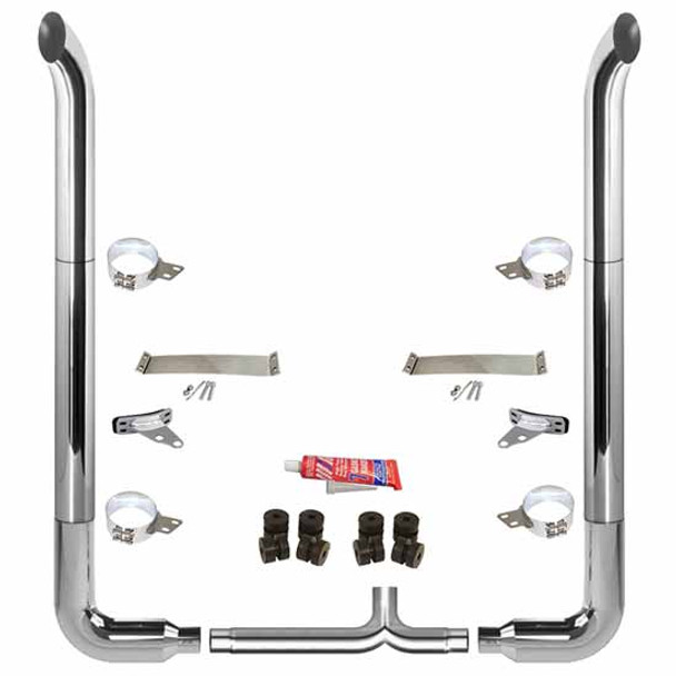 BESTfit 6-5 X 102 Inch Chrome Exhaust Kit W/  West Coast Turn Top Stack  Long 90S & Chrome Tapered Y-Pipe 5 Inch Taper Lock Chrome Tee Peterbilt 378, 379, 389 Glider (1987-2003) 52 Inch Standard Spool Only Unibilt