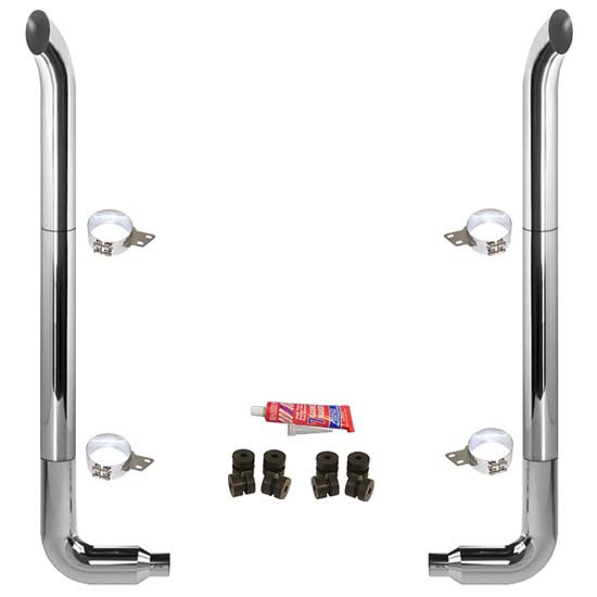 BESTfit 7-5 X 102 Inch Chrome Exhaust Kit W/  West Coast Turn Top Stack  Long Drop Elbows No Tee Peterbilt (2005-Newer) 55 Inch Standard Spool Non-Unibilt