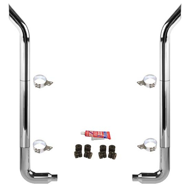BESTfit 7-5 X 108 Inch Chrome Exhaust Kit W/  Bull Hauler Turn Top Stack  Long Drop Elbows No Tee Peterbilt (2005-Newer) 55 Inch Standard Spool Non-Unibilt