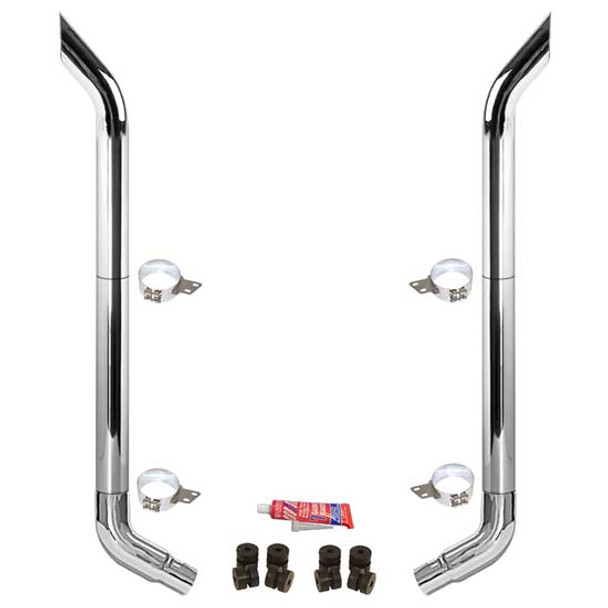 BESTfit 7-5 X 120 Inch Chrome Exhaust Kit W/  Bull Hauler Turn Top Stack  OE Style Elbows  Peterbilt 378, 379, 389 Glider (2005-Newer) 55 Inch Standard Spool Non-Unibilt