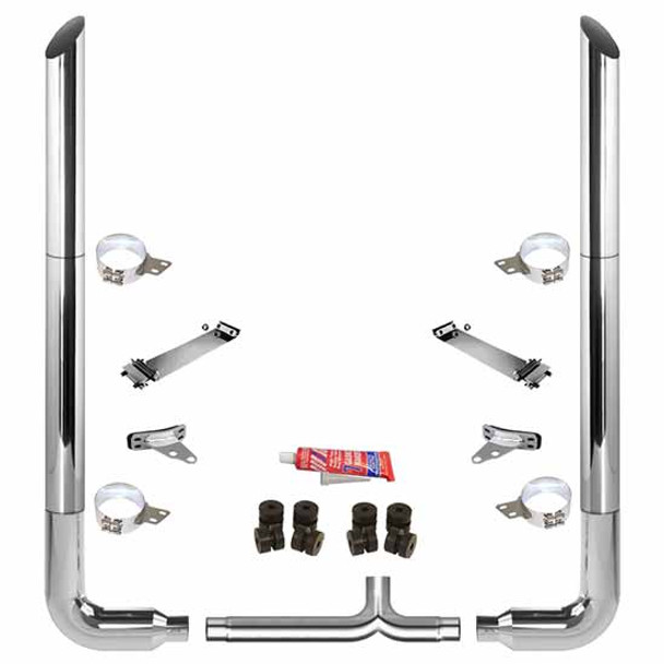 BESTfit 8 X 114 Inch Chrome Exhaust Kit W/  Miter Cut Top Stack  8 Inch 90 Degree Elbow & Y-Pipe 8 Inch Taper Lock Chrome Tee Peterbilt (1987-2003) 52 Inch Standard Spool Unibilt