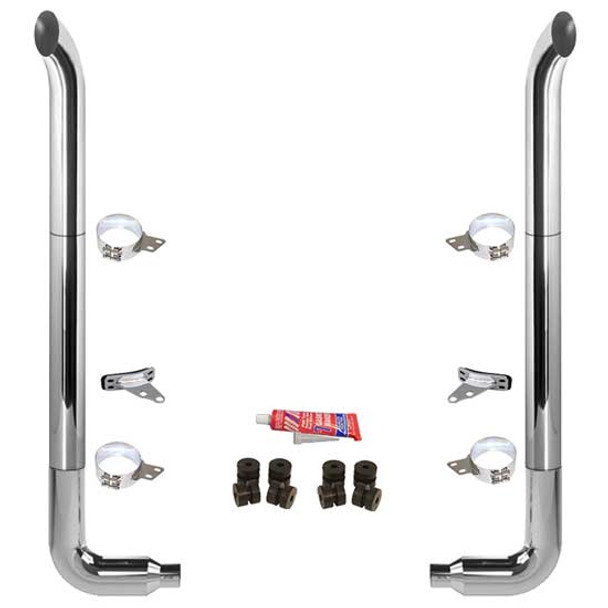 BESTfit 7-5 X 102 Inch Chrome Exhaust Kit W/  West Coast Turn Top Stack  Long Drop Elbows No Tee Peterbilt (1987-2003) 52 Inch Quiet Spools Unibilt