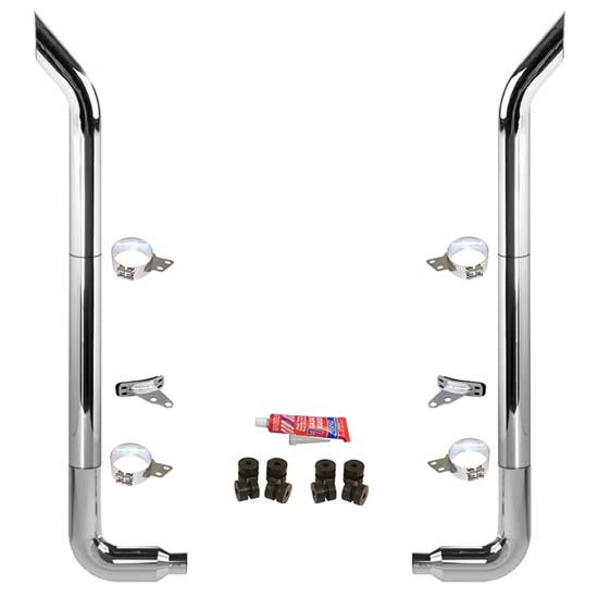 BESTfit 7-5 X 108 Inch Chrome Exhaust Kit W/  Bull Hauler Turn Top Stack  Long Drop Elbows No Tee Peterbilt (1987-2003) 52 Inch Quiet Spools Unibilt