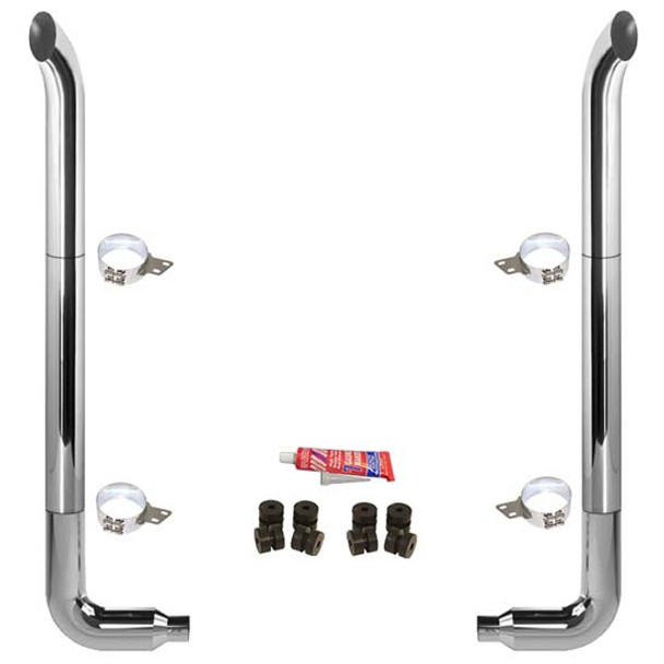 BESTfit 7-5 X 108 Inch Chrome Exhaust Kit W/  West Coast Turn Top Stack  Long Drop Elbows No Tee Peterbilt (2005-Newer) 55 Inch Quiet Spools Non-Unibilt