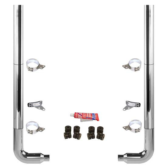 BESTfit 7-5 X 114 Inch Chrome Exhaust Kit W/  Flat Top Top Stack  Long Drop Elbows No Tee Peterbilt (1987-2003) 52 Inch Quiet Spools Unibilt