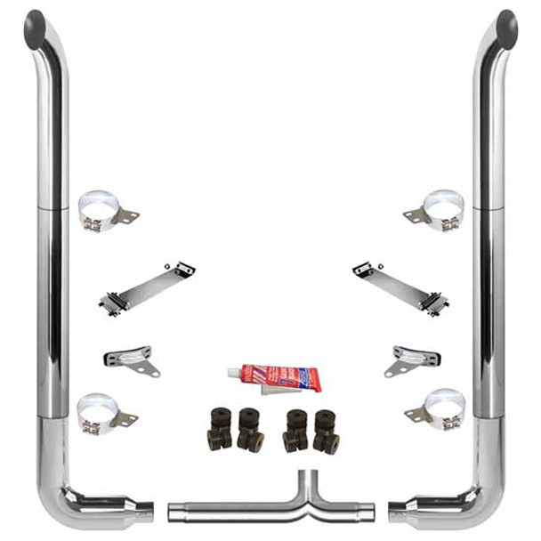 BESTfit 8-5 X 102 Inch Chrome Exhaust Kit W/  West Coast Turn Top Stack  Long 90S & Chrome Tapered Y-Pipe 8 Inch Taper Lock Chrome Tee Peterbilt (1987-2003) 52 Inch Quiet Spools Unibilt